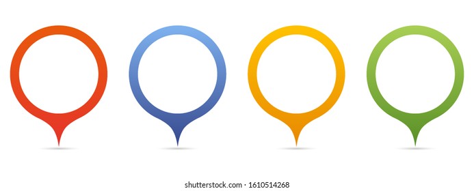Set of bright map pointers. Location icons isolated on white background.