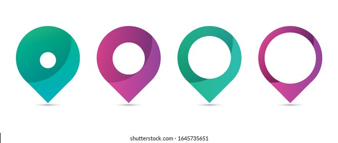 Set of bright map pointers. Location icons isolated on white background. Gps