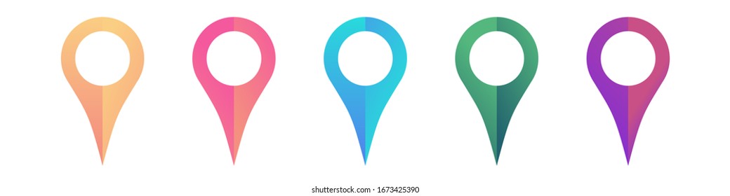 Set of bright map pointers. Location icons isolated on white background