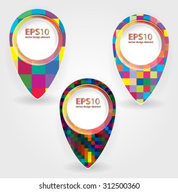 Set of bright map pointers, marker icons. Vector.