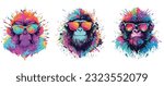 Set Bright monkey with sunglasses Graffiti style, printable design for t-shirts, mugs,