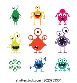 set bright monster funny cute 
