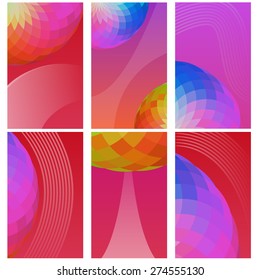 Set of bright mosaic vertical web banners. Vector illustration.
