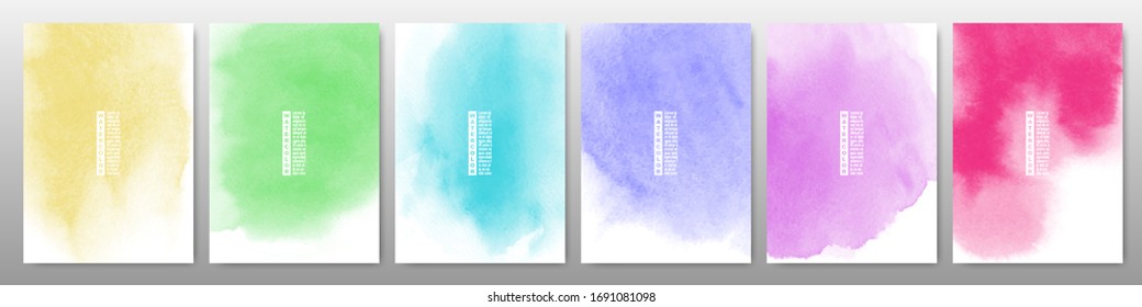 Set of bright multicolor watercolor background. Template used as being an element in the decorative design of banner, cover, card and brochure.