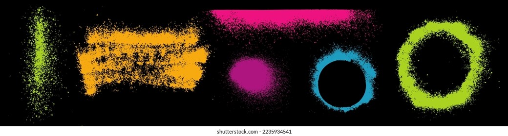 conjunto de puntos abstractos multicolores brillantes y líneas de estilo grunge resaltadas sobre un fondo negro. se pueden utilizar como fondo abstracto, las líneas se pueden utilizar para resaltar y resaltar. EPS