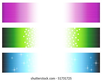 set of bright multicolored banners in pixel style with copyspace for your text