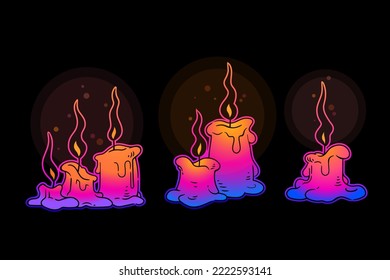 Set of bright multi-colored burning candles