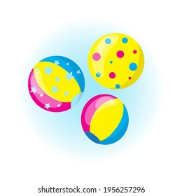 Set of bright multi-colored childrens inflatable balls for playing on the beach. Vector illustration