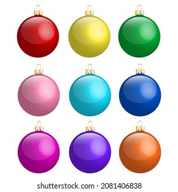 set of bright multicolored christmas tree christmas balls on isolated white substrate
