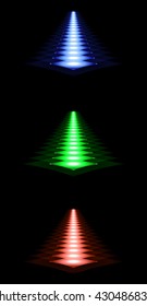 Set of bright neon arrows painted in red, blue, green. Neon gradient pattern on a black background. Element of decor. To design. Universal application. Vector illustration