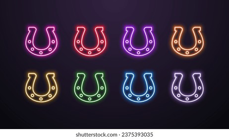 A set of bright neon colored horseshoe icons on a dark background. Logo for the casino.