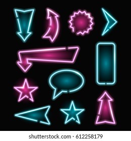 Set of bright neon signs. Vector illustration.