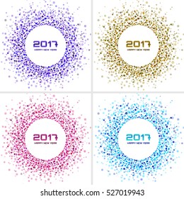 Set of  Bright New Year 2017 circle frames on white Backgrounds. Transparent Vibrant confetti circles new year frames. Collection of Light shining circle backgrounds. Vector illustration backgrounds.