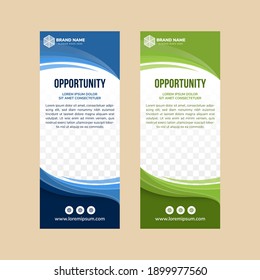 Set of Bright one color web banners with space for photo collage. Abstract curve style use green and blue. Colored Banner Design.