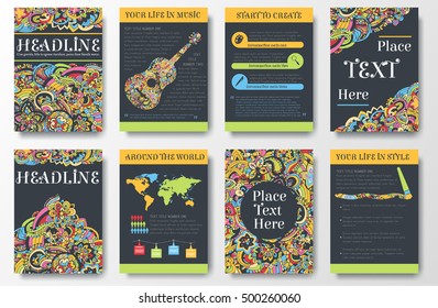 Set of bright ornament abstract flyer with infographic elements. Brochure background templates design concept. Vector decorative traditional, Islam, arabic, indian, ottoman motifs, elements.