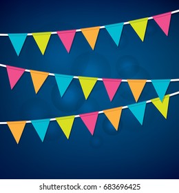 A set of bright party banners against a gradient blue background