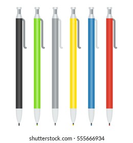 Set of bright pens. Flat vector cartoon illustration. Objects isolated on a white background.