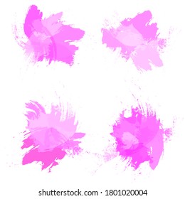 Set of bright pink brush strokes, grunge pink spots.