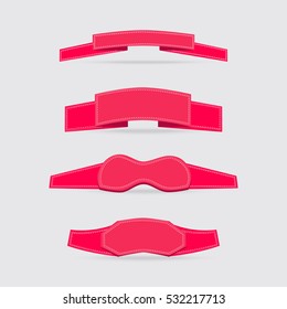 Set of Bright Pink Ribbons Decorated with Dotted and Straight Lines on the Edge. Vector EPS 10