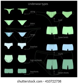 Set of bright plane simple men`s and women`s underwear. Vector.