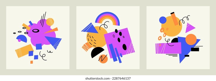 Set of bright posters with geometric shapes