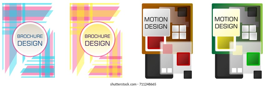 set of bright posters with inscriptions and font