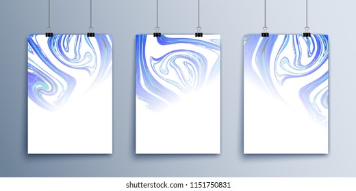 Set of bright posters on a gray background with an abstract pattern. Vector illustration of posters with binders