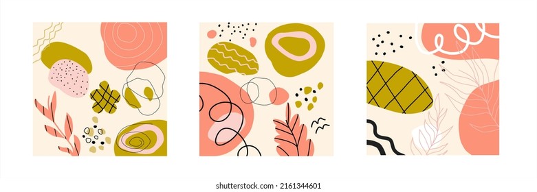 A set of bright posters. Orange pink colors. Vector stock illustration. interior decoration