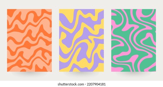 Set of bright psychedelic retro backgrounds with distorted patterns.  Y2K, 90s, 00s aesthetic. Vector illustration.