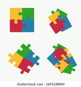 A set of bright puzzles isolated on a white background. Vector graphics, puzzle.