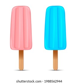 Set of bright realistic homemade frozen popsicle, vector realistic juicy ice cream icon