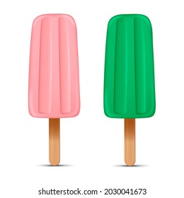 Set of bright realistic homemade frozen popsicle, vector realistic juicy ice cream icon