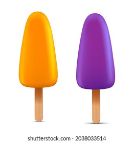 Set of bright realistic homemade frozen popsicle, vector realistic juicy ice cream icon