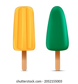 Set of bright realistic homemade frozen popsicle, vector realistic juicy ice cream icon