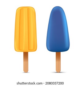 Conjunto de palas congeladas caseras brillantes y realistas, icono vectorial de helado jugoso