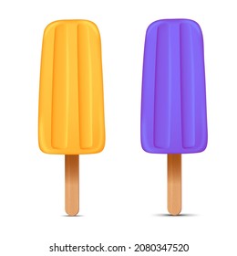 Set of bright realistic homemade frozen popsicle, vector realistic juicy ice cream icon