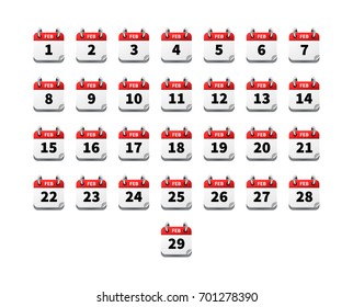 Set of bright realistic icons of calendar on february on white
