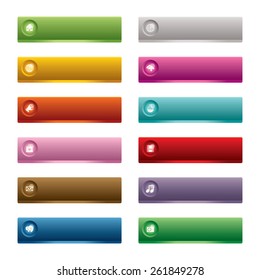 set of bright rectangle web buttons with icons and copy space, isolated on white