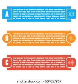 Set of bright rectangular elements info graphic design, isolated on white background, vector illustration.