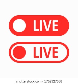 A set of bright red Live buttons for blogging a channel, page, or feed, isolated on a white background. Web design. Vector illustration