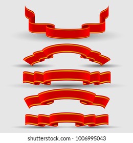 set of bright red ribbons with shadows. Vector design elements in retro style. Eps10