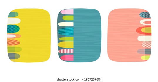 Conjunto de plantillas de diseño abstracto retro brillante con espacio para texto o foto.  Para medios sociales, tarjetas, afiches, marketing.