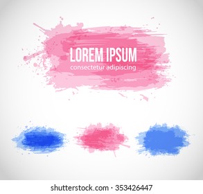 Set of Bright rose quartz and serenity splashes isolated on a white background. Vector illustration. 