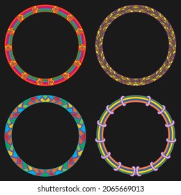 Set of bright round frames. Festive floral ornament. Childish colorful celebration background. Funny cute birthday celebration backdrop. Vector Illustration