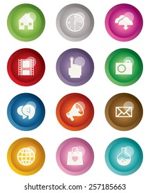 set of bright round web buttons with icons, isolated on white