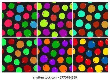 Set of bright seamless botanical patterns with apricots. Vector illustration.