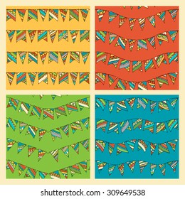 Set of bright seamless bunting patterns. Boundless pattern can be used for web page backgrounds, wallpapers, wrapping papers, invitation, congratulations, festive designs, party and wedding. 