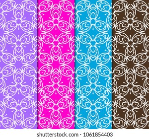 Set of Bright seamless floral pattern background. Vector illustration. Abstract geometric frame. Stylish decorative ornament