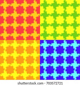 Set of bright seamless patterns of blue, green, red, yellow, orange