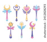 Set of bright shining magic wands